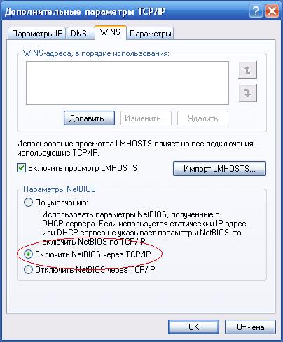 Дополнительные параметры TCP/IP